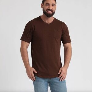 FREE PLANET Organic Slub Pocket V-Neck Tee in Chocolate Brown Size Small